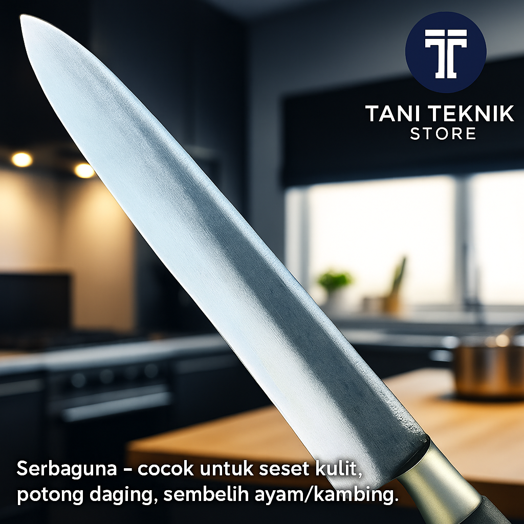 Pisau Seset Daging Baja Super Tajam – Pisau Dapur Sembelih Ayam Kambing Dengan Sarung Kalep