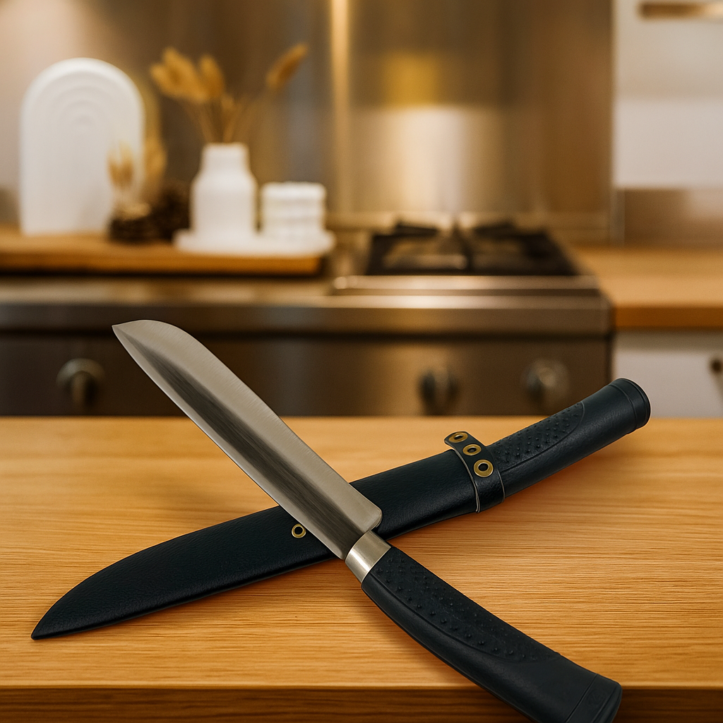 Pisau Seset Daging Baja Super Tajam – Pisau Dapur Sembelih Ayam Kambing Dengan Sarung Kalep