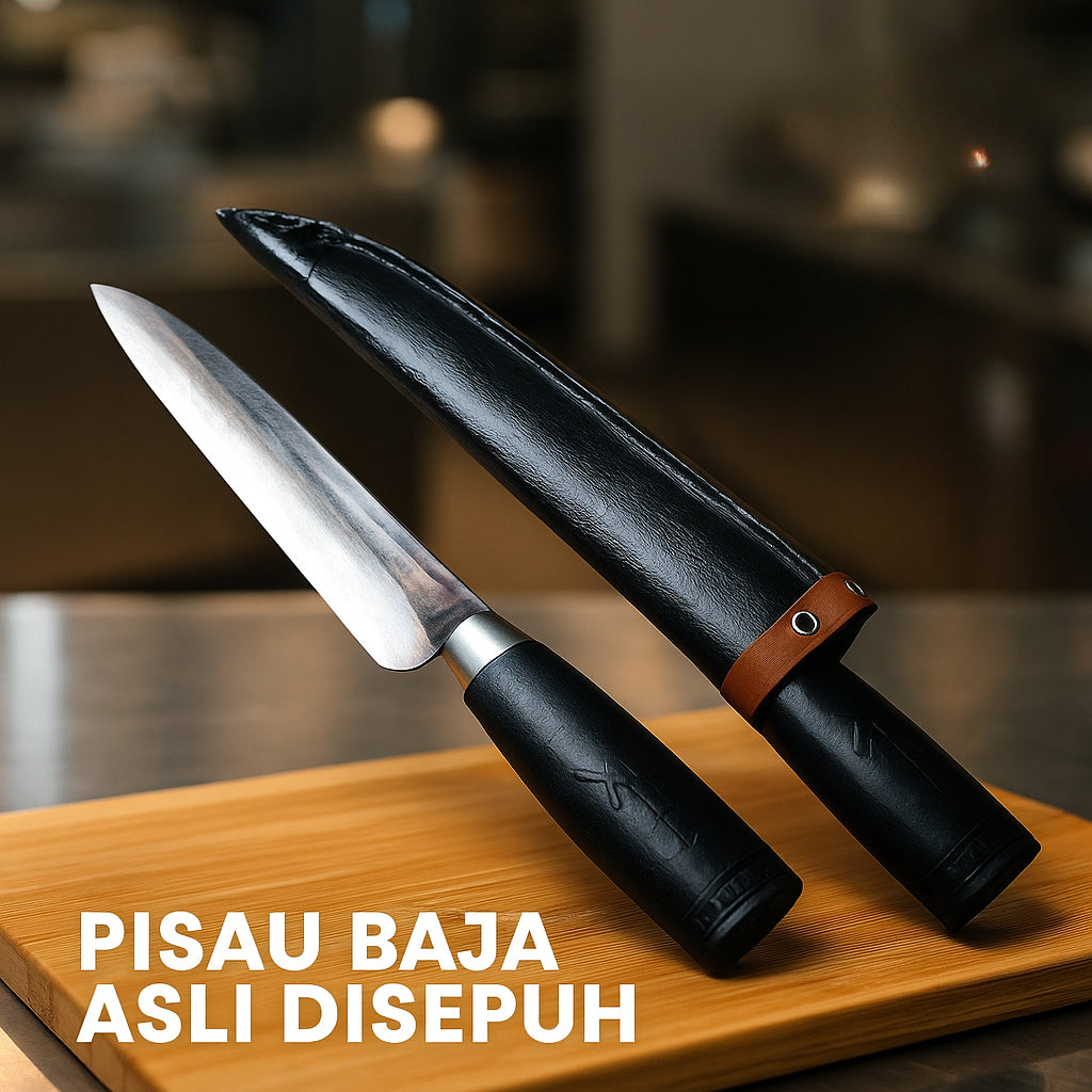 Pisau Seset Daging Baja Super Tajam – Pisau Dapur Sembelih Ayam Kambing Dengan Sarung Kalep