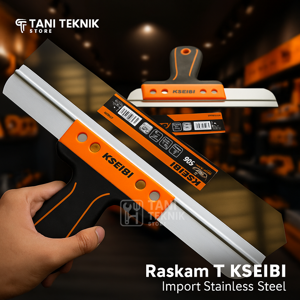 Raskam T KSEIBI Import Stainless Steel 35cm – Alat Skim Coat Plamir Acian Dinding Profesional