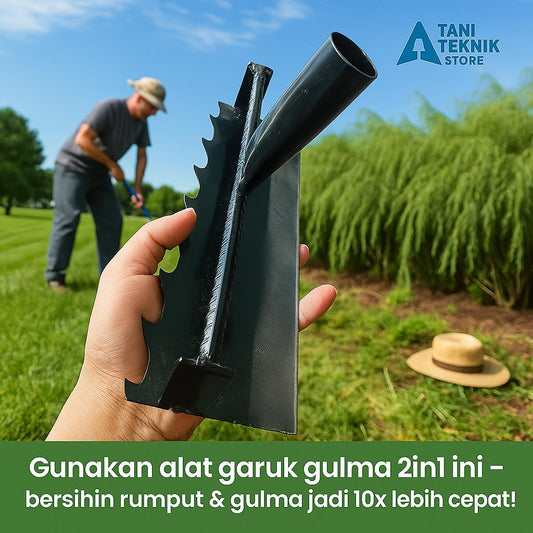 Garuk Rumput & Gulma 2in1 Baja Asli – Ukuran 25cm & 30cm | Alat Kebun Gagang Panjang