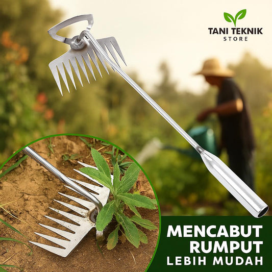Cangkul Pencabut Rumput & Akar – Alat Penyiangan Tanaman Liar Baja Mangan pembersih