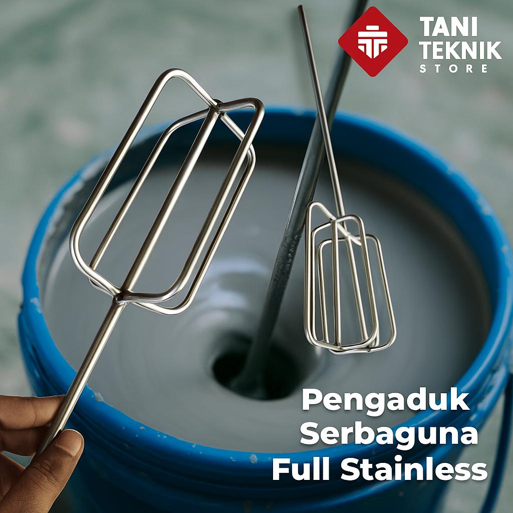 Pengaduk Serbaguna Full Stainless Anti Karat – Untuk Adonan Kue, Cat, Sabun, Semen – Bisa Dipasang di Bor Besi atau Kayu