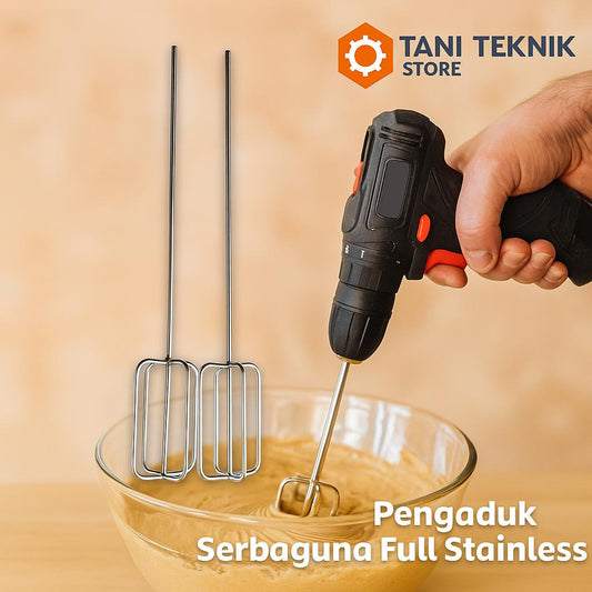 Pengaduk Serbaguna Full Stainless Anti Karat – Untuk Adonan Kue, Cat, Sabun, Semen – Bisa Dipasang di Bor Besi atau Kayu