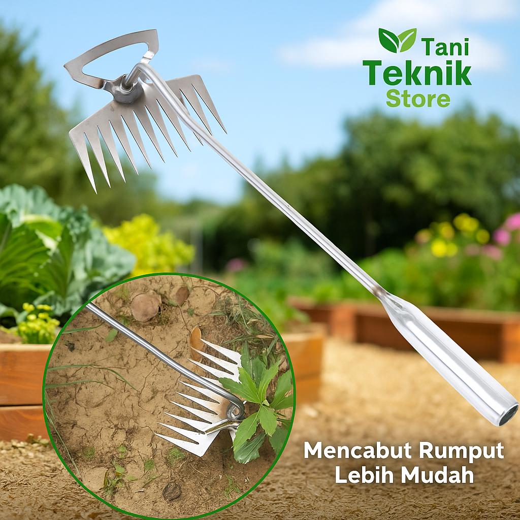 Cangkul Pencabut Rumput & Akar – Alat Penyiangan Tanaman Liar Baja Mangan pembersih