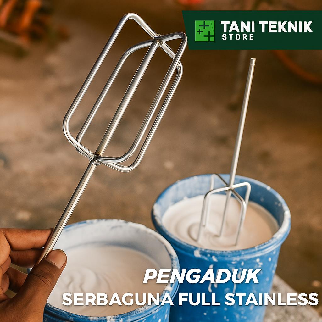 Pengaduk Serbaguna Full Stainless Anti Karat – Untuk Adonan Kue, Cat, Sabun, Semen – Bisa Dipasang di Bor Besi atau Kayu