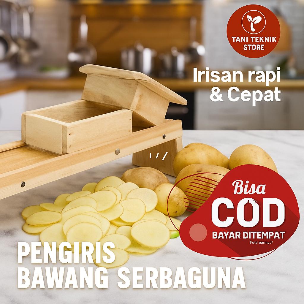 Alat Serut Bawang & Keripik dari Kayu – Pengiris Bawang Merah, Kentang, Singkong, Pisang | parutan Bisa Atur Ketebalan Pisau