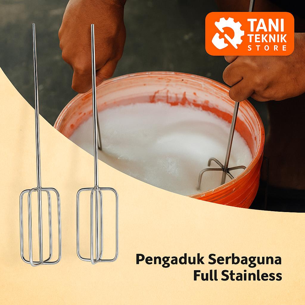 Pengaduk Serbaguna Full Stainless Anti Karat – Untuk Adonan Kue, Cat, Sabun, Semen – Bisa Dipasang di Bor Besi atau Kayu