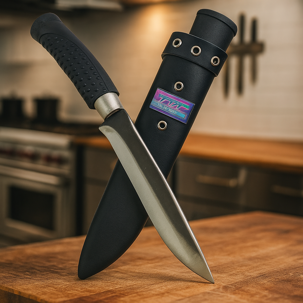 Pisau Seset Daging Baja Super Tajam – Pisau Dapur Sembelih Ayam Kambing Dengan Sarung Kalep