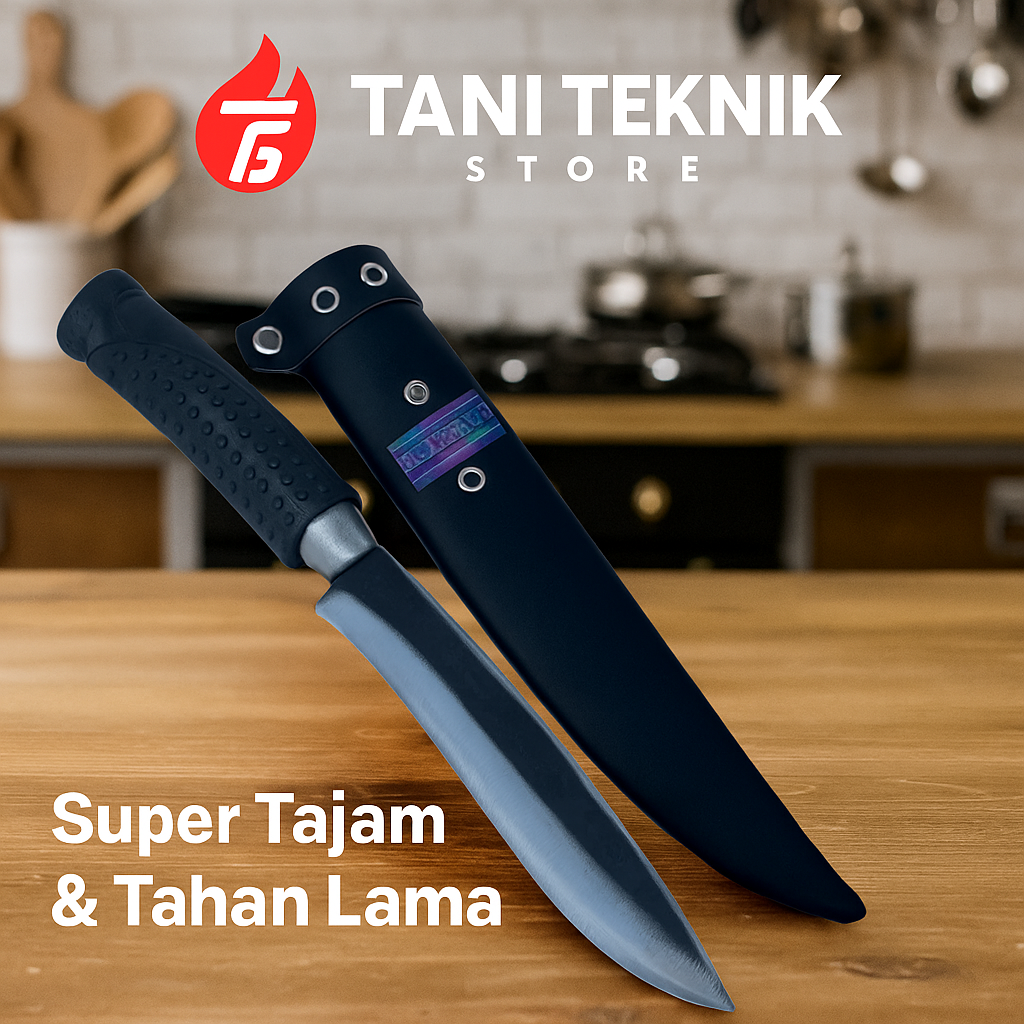 Pisau Seset Daging Baja Super Tajam – Pisau Dapur Sembelih Ayam Kambing Dengan Sarung Kalep