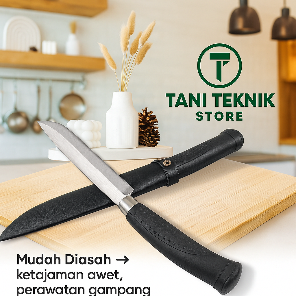 Pisau Seset Daging Baja Super Tajam – Pisau Dapur Sembelih Ayam Kambing Dengan Sarung Kalep