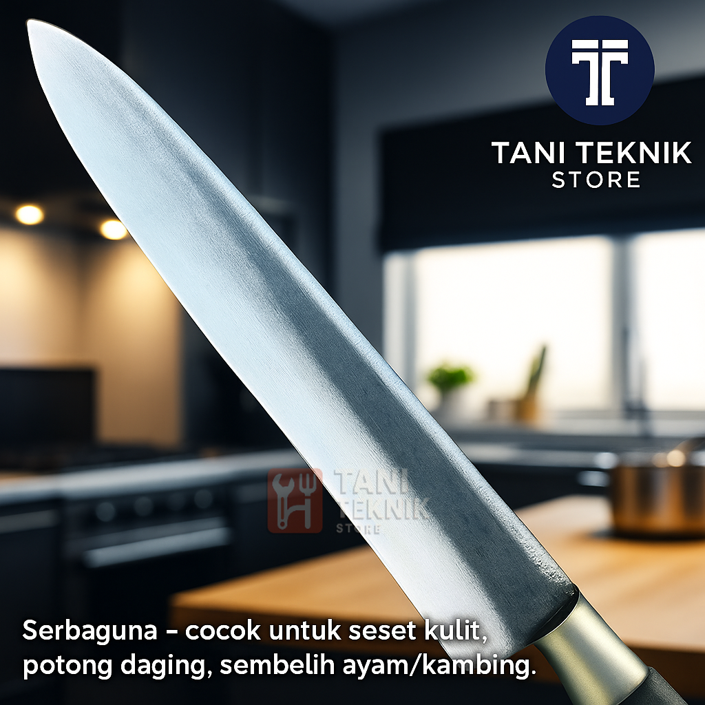 Pisau Seset Daging Baja Super Tajam – Pisau Dapur Sembelih Ayam Kambing Dengan Sarung Kalep