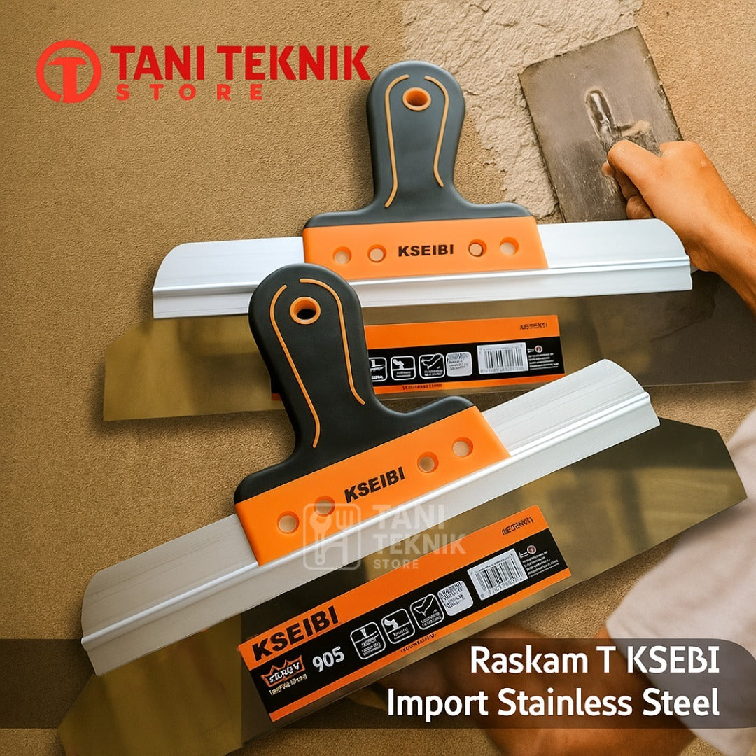 Raskam T KSEIBI Import Stainless Steel 35cm – Alat Skim Coat Plamir Acian Dinding Profesional