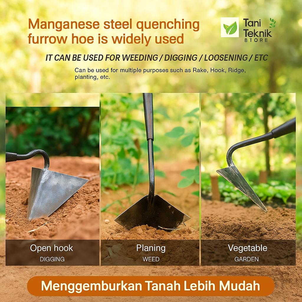 Cangkul Baja Segitiga Tanpa Gagang – Anti Karat & Kuat untuk pembuat galengan Sawah & Kebun