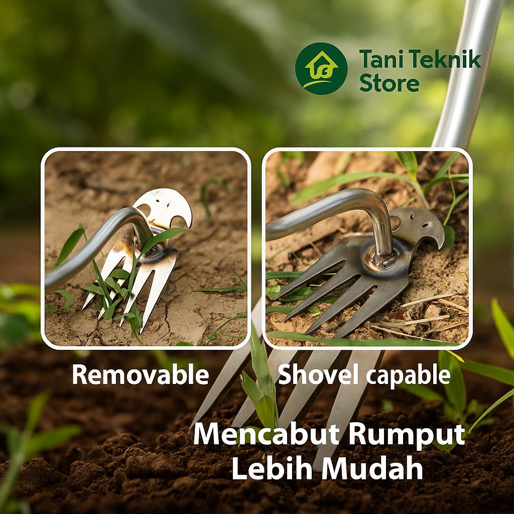 Cangkul Pencabut Rumput & Akar – Alat Penyiangan Tanaman Liar Baja Mangan pembersih