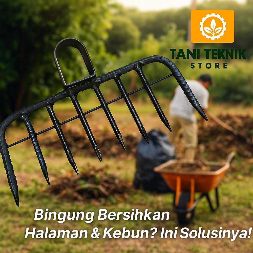 Garukan Tanah Serbaguna Gigi 8 – Cangkul Sampah & Kotoran | Lebar 28cm | Besi Baja Kuat