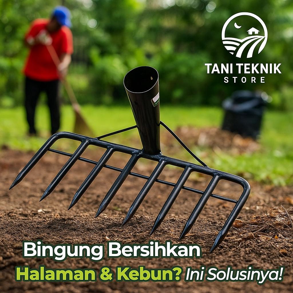 Garukan Tanah Serbaguna Gigi 8 – Cangkul Sampah & Kotoran | Lebar 28cm | Besi Baja Kuat
