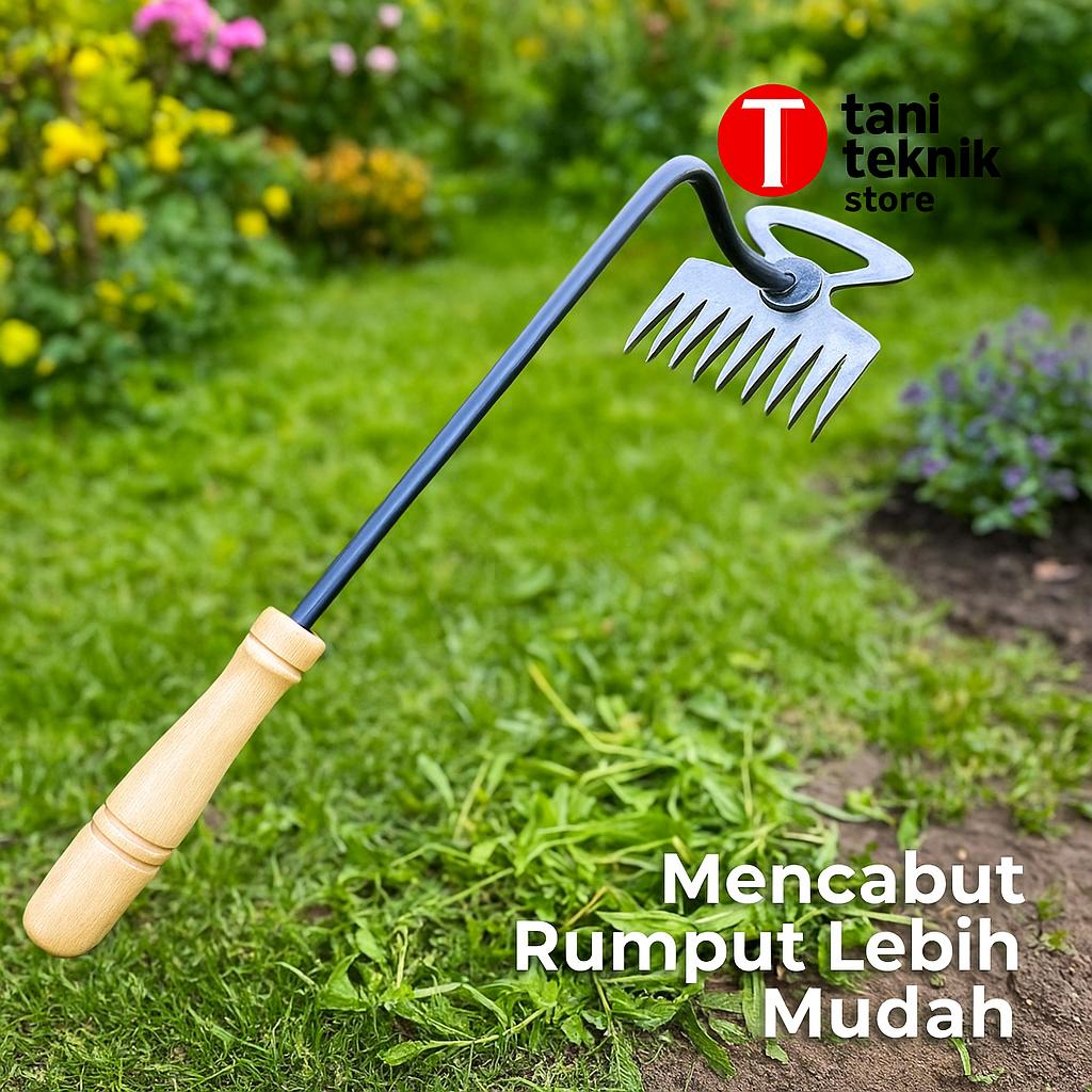 Cangkul Pencabut Rumput & Akar – Alat Penyiangan Tanaman Liar Baja Mangan pembersih
