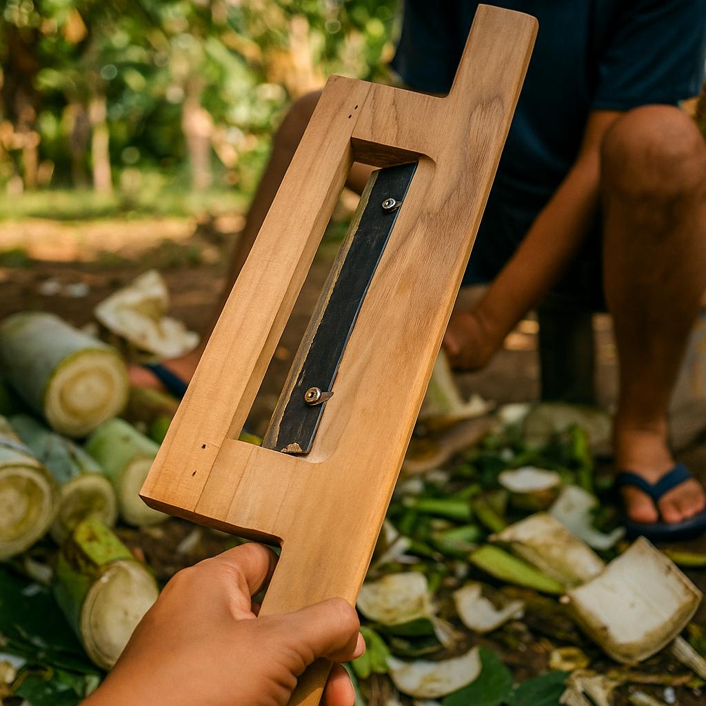 Alat Cacah Gedebog Pisang Manual – Pencacah Batang Pisang dari Kayu Jati untuk Pakan Entok Bebek
