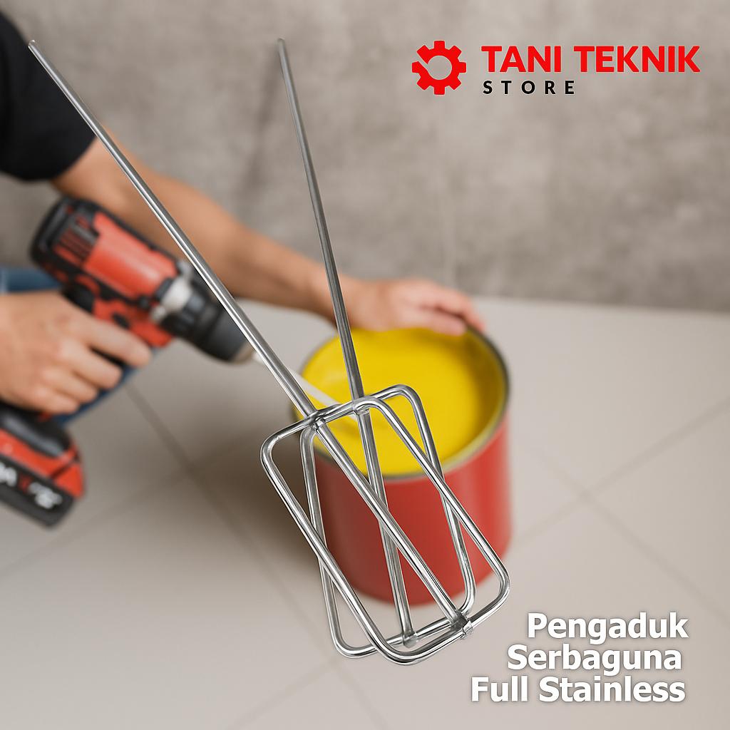 Pengaduk Serbaguna Full Stainless Anti Karat – Untuk Adonan Kue, Cat, Sabun, Semen – Bisa Dipasang di Bor Besi atau Kayu