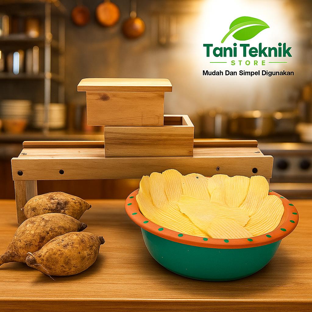 Alat Serut Bawang & Keripik dari Kayu – Pengiris Bawang Merah, Kentang, Singkong, Pisang | parutan Bisa Atur Ketebalan Pisau