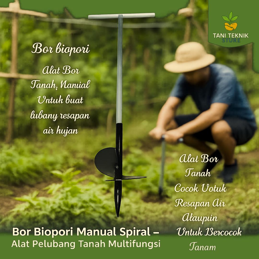 Bor Biopori Manual Spiral – Alat Pelubang Tanah Multifungsi Kompos & Resapan Air | Tinggi 90cm