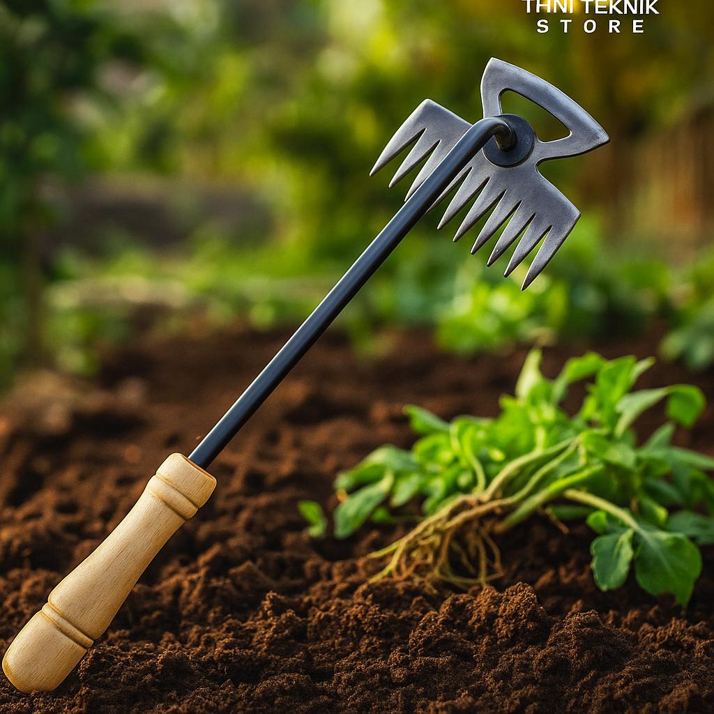 Cangkul Pencabut Rumput & Akar – Alat Penyiangan Tanaman Liar Baja Mangan pembersih